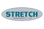 Stretch logo is a gray oval with blue text inside
