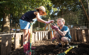 boy and girl gardening