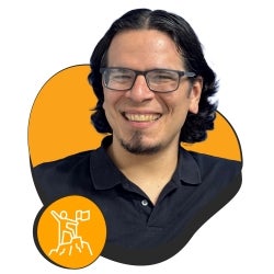 Smiling man in front of funky yellow background