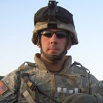 close up of American soldier in gear