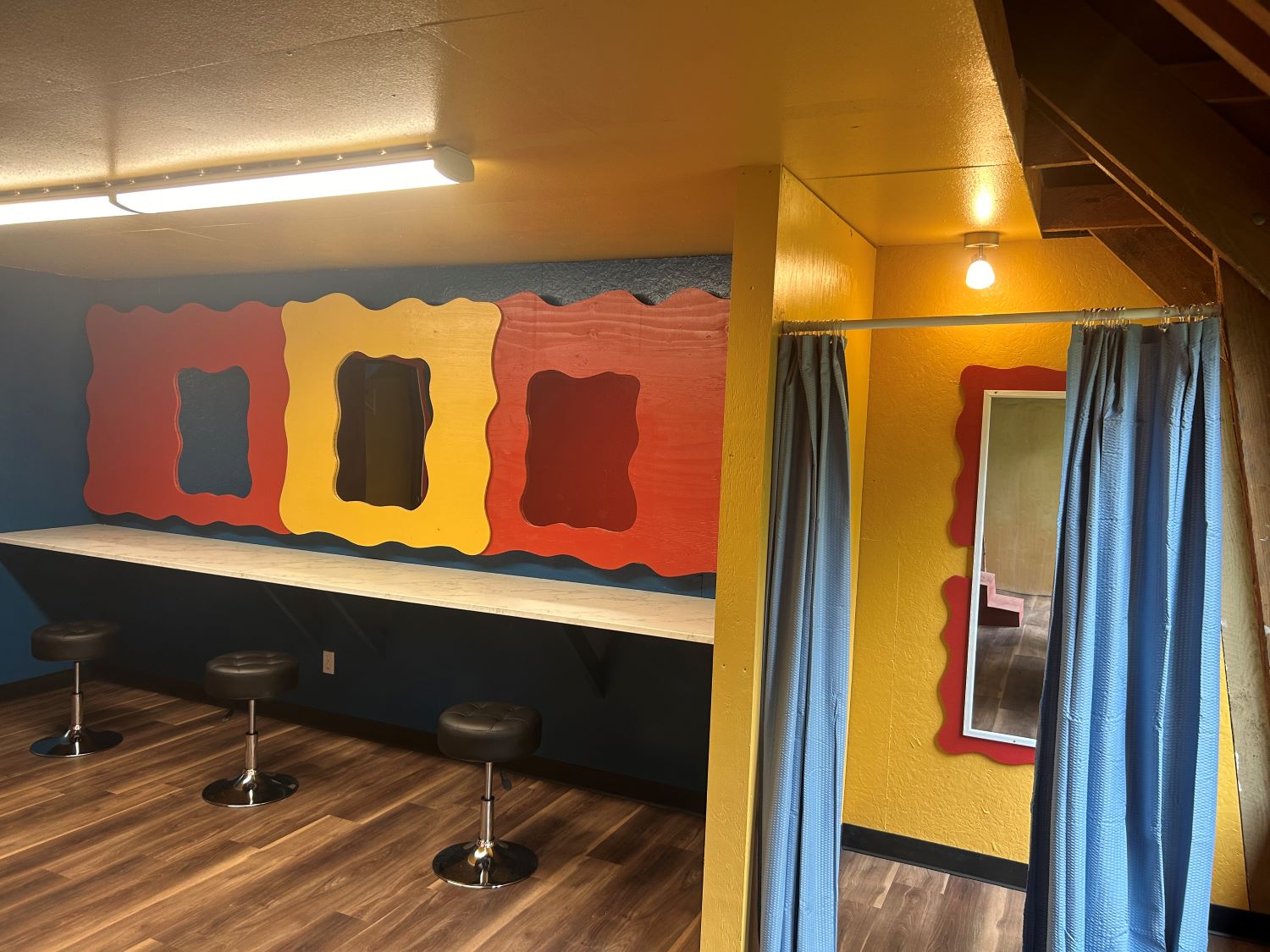 colorful and fun renovated backstage area.
