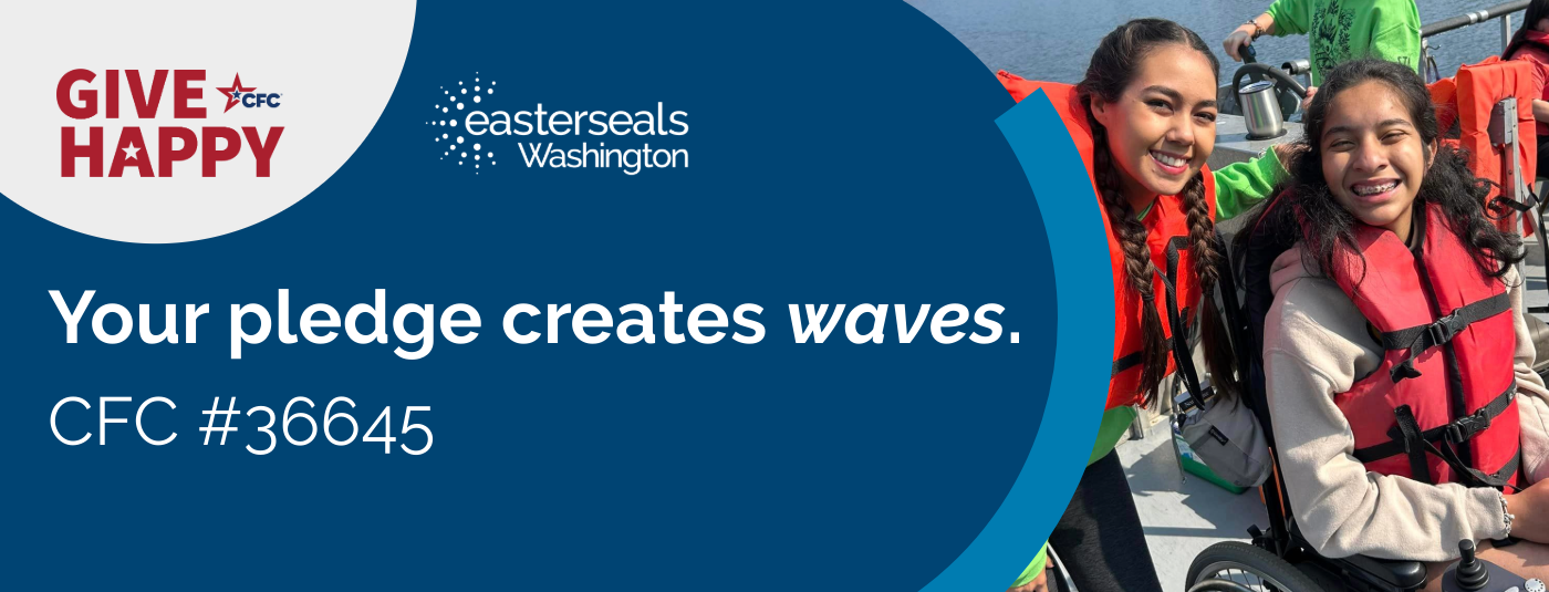 "Your pledge creates waves." CFC #36645 with an image of two girls on a boat wearing life vests and smiling. 